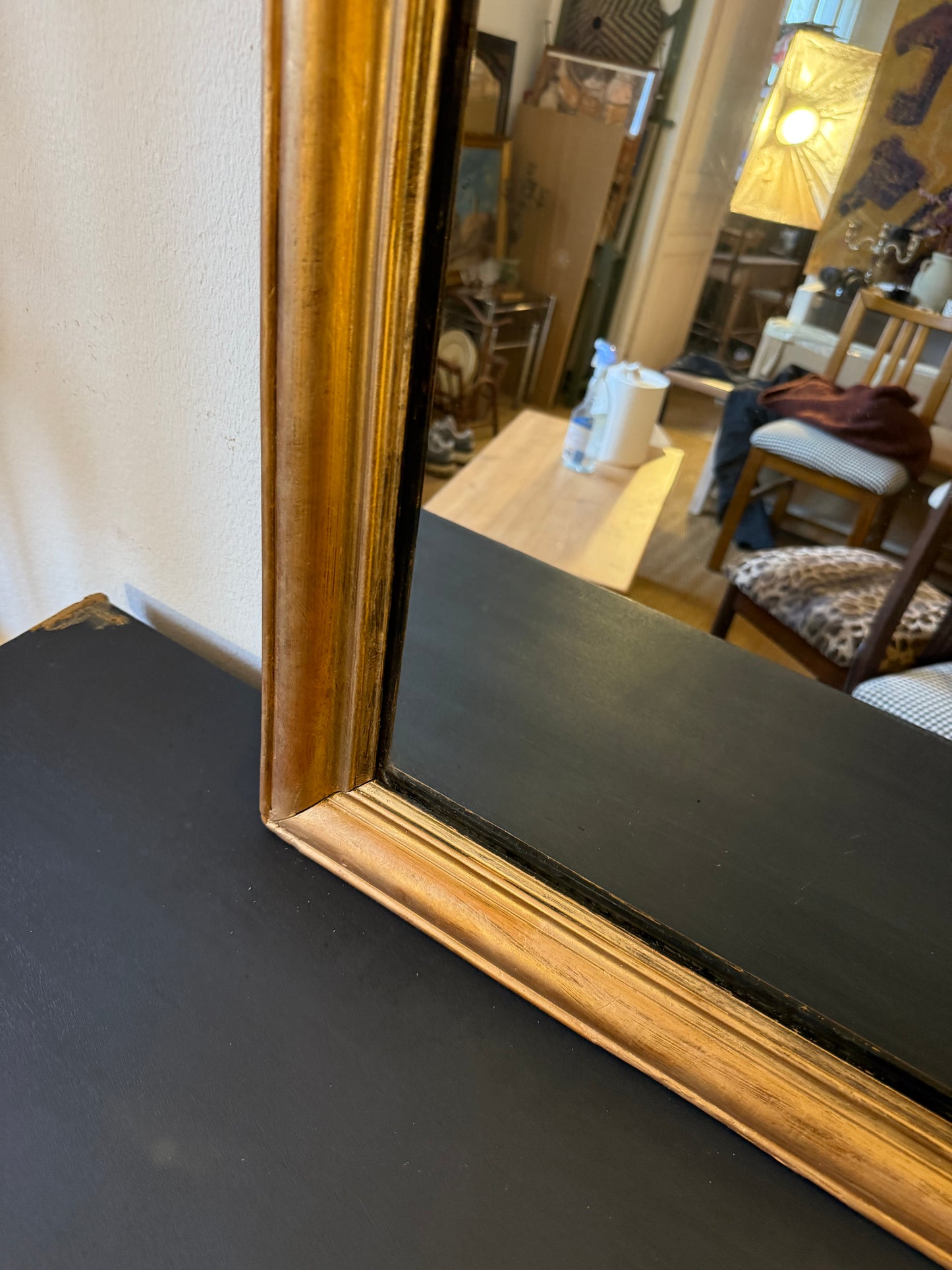 Miroir ancien en bois rectangulaire doré