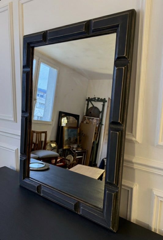 Miroir rectangulaire noir patiné en bois